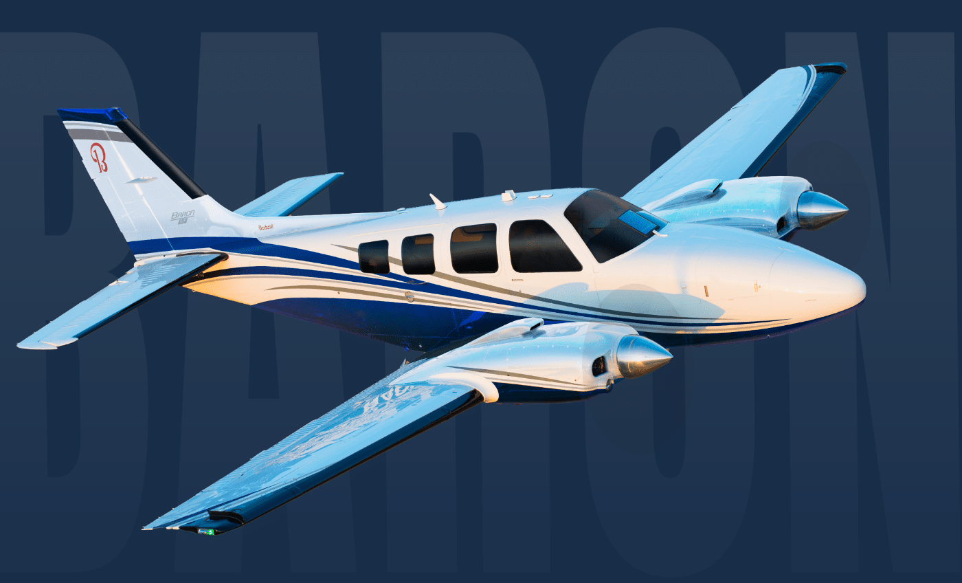 Beechcraft Baron 58 in flight